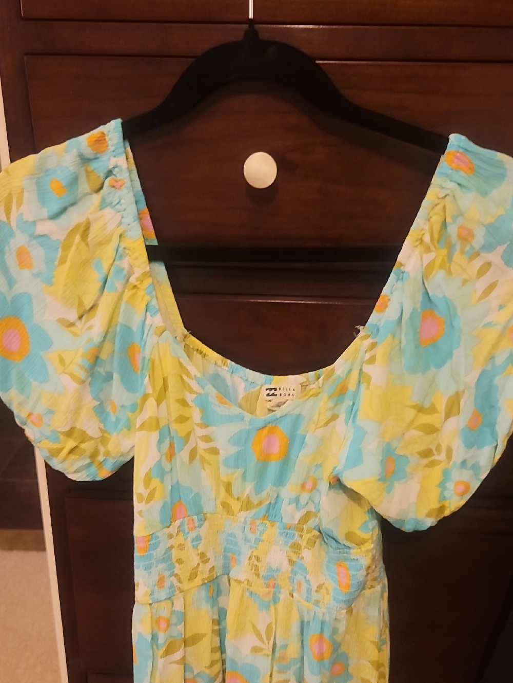 NWOT Billabong Blue Floral Midi Dress with Yellow and Pink Accents Size Small